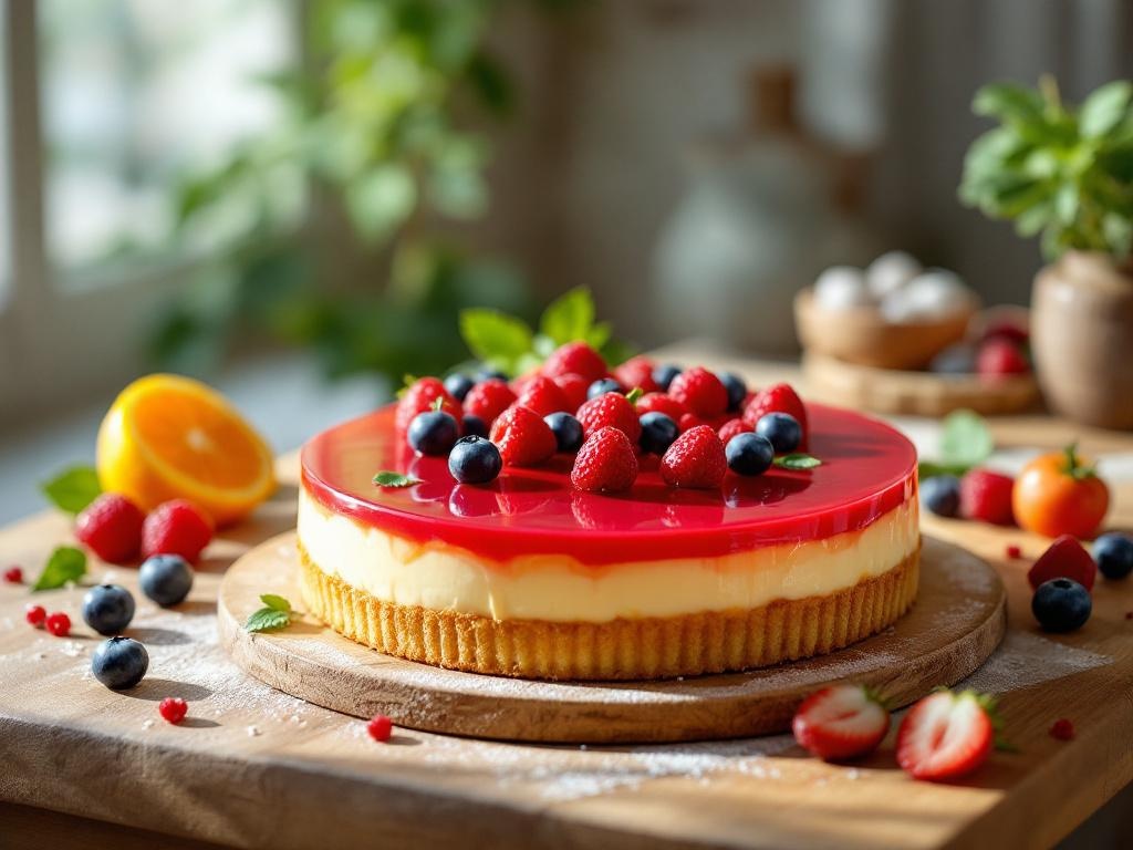 Tarta de queso sin horno con gelatina cremosa